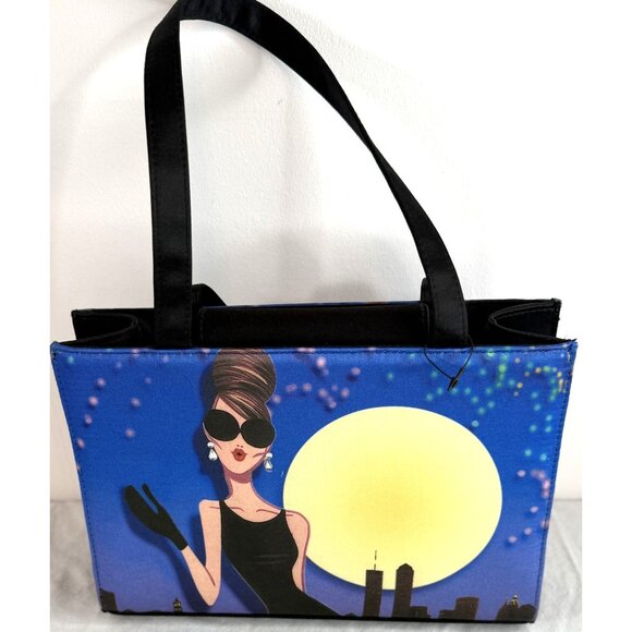 Audrey Hepburn-Inspired Cityscape Tote Bag With Snap Closure & Inner Pocket - Picture 6 of 6